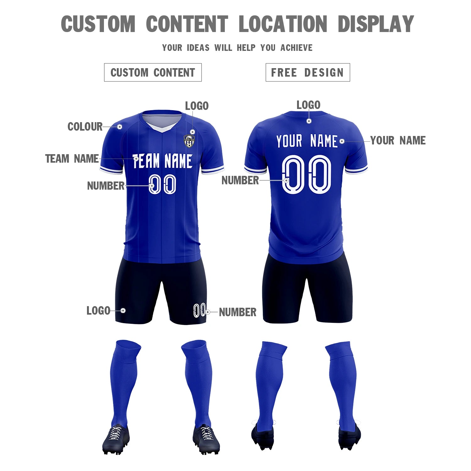 Custom Royal Blue-White Navy Design Uniform Soccer Sets Jersey