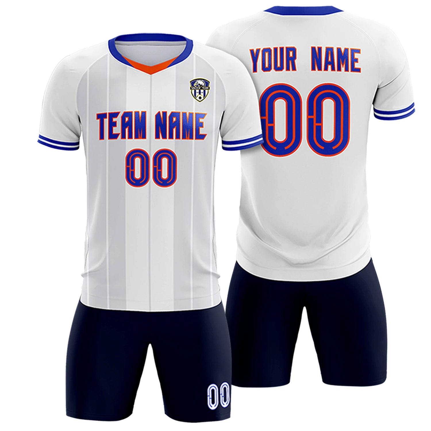 Custom White Orange-Navy Design Uniform Soccer Sets Jersey