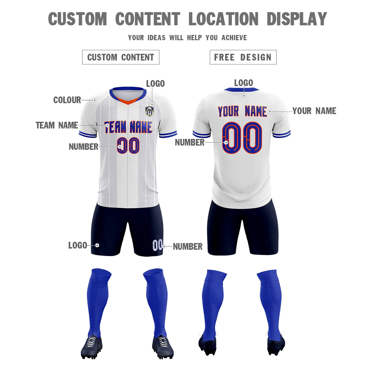 Custom White Orange-Navy Design Uniform Soccer Sets Jersey