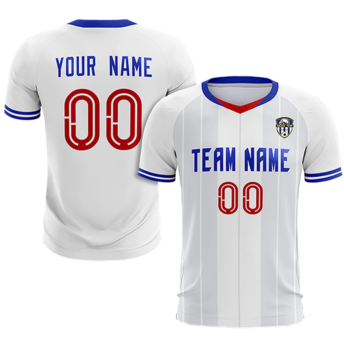 Custom White Red-Navy Design Uniform Soccer Sets Jersey