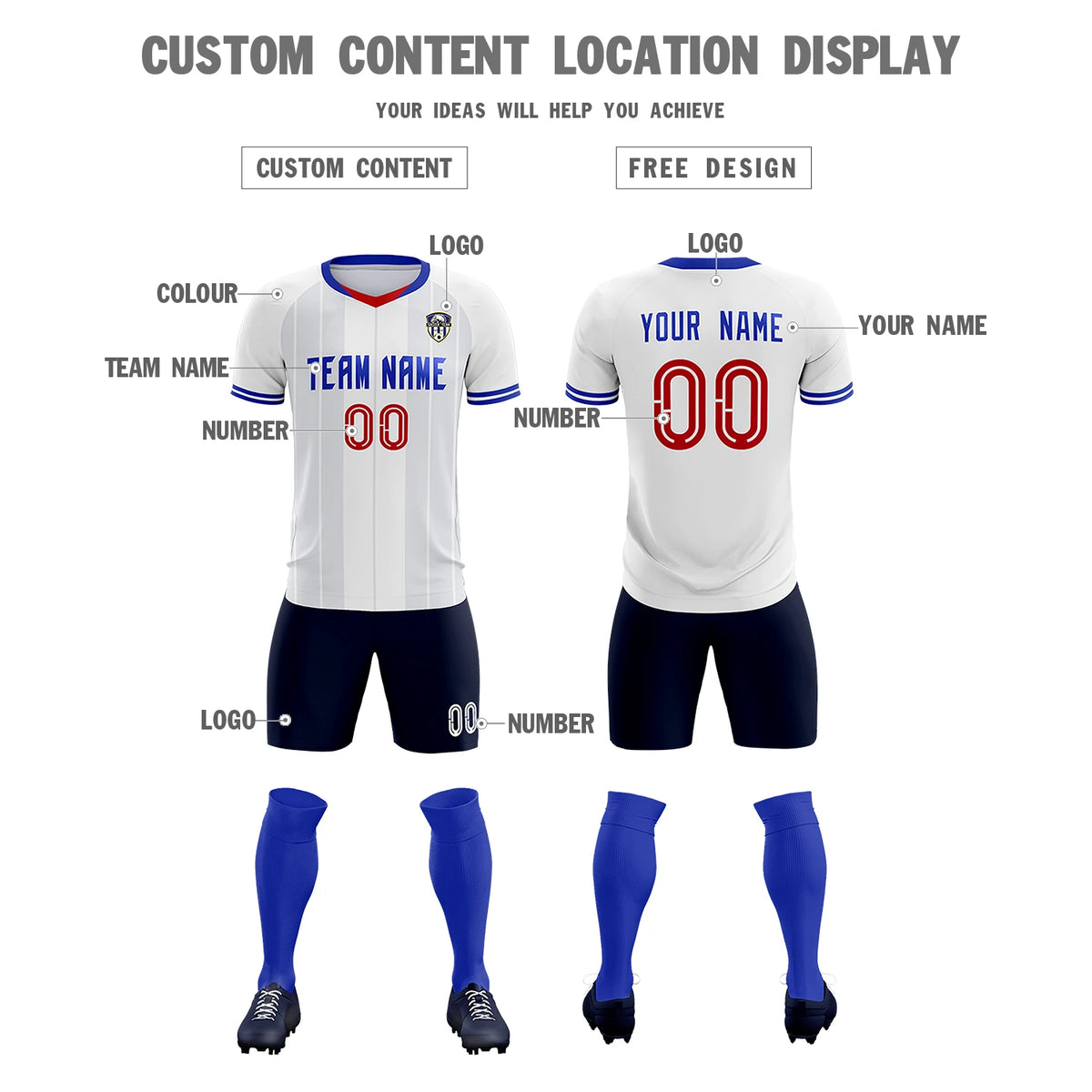 Custom White Red-Navy Design Uniform Soccer Sets Jersey