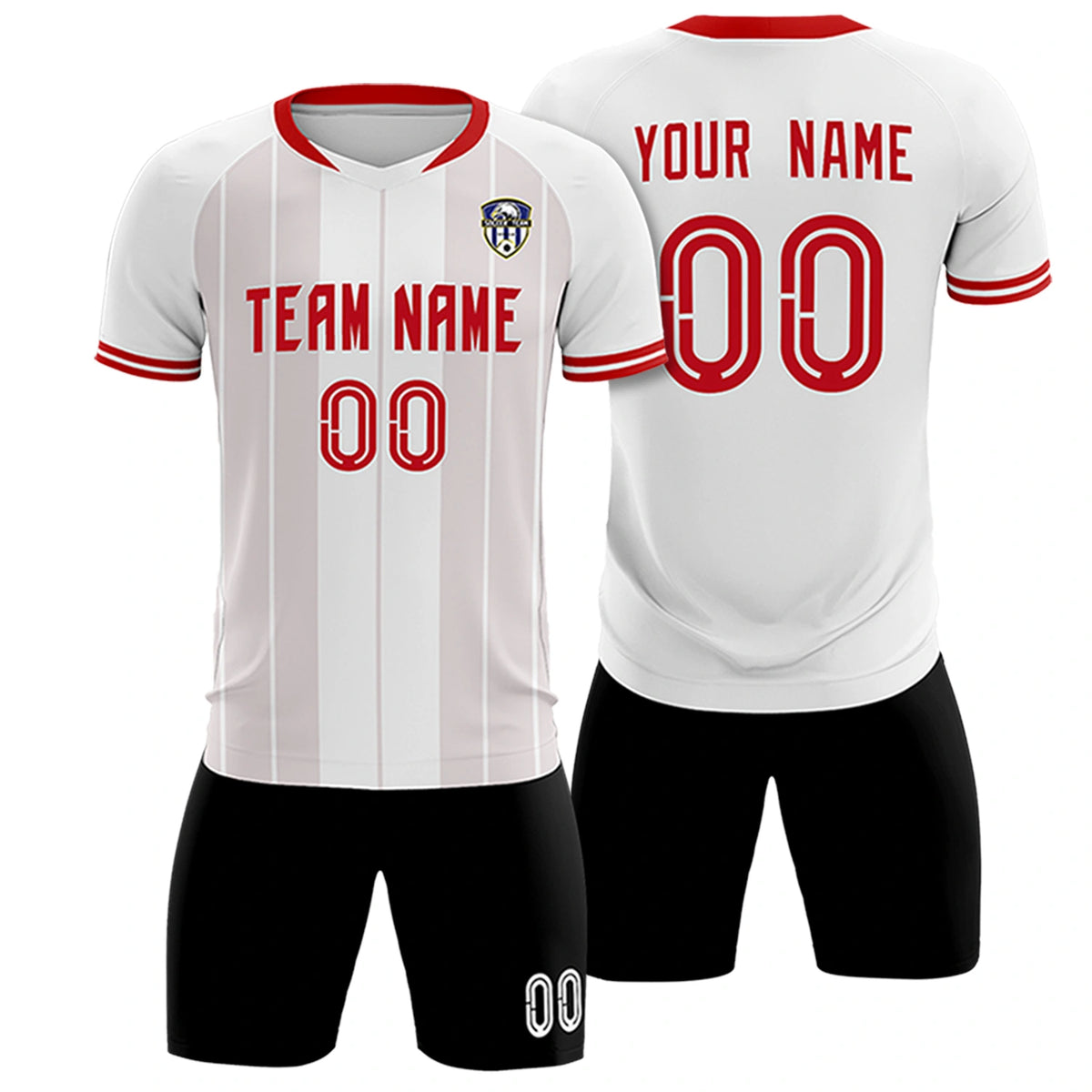 Custom White Red-Black Design Uniform Soccer Sets Jersey