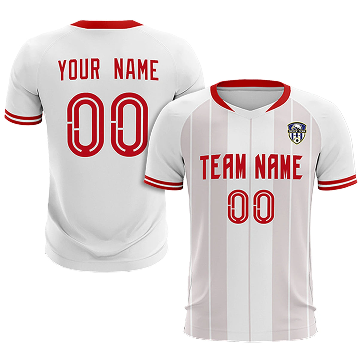 Custom White Red-Black Design Uniform Soccer Sets Jersey