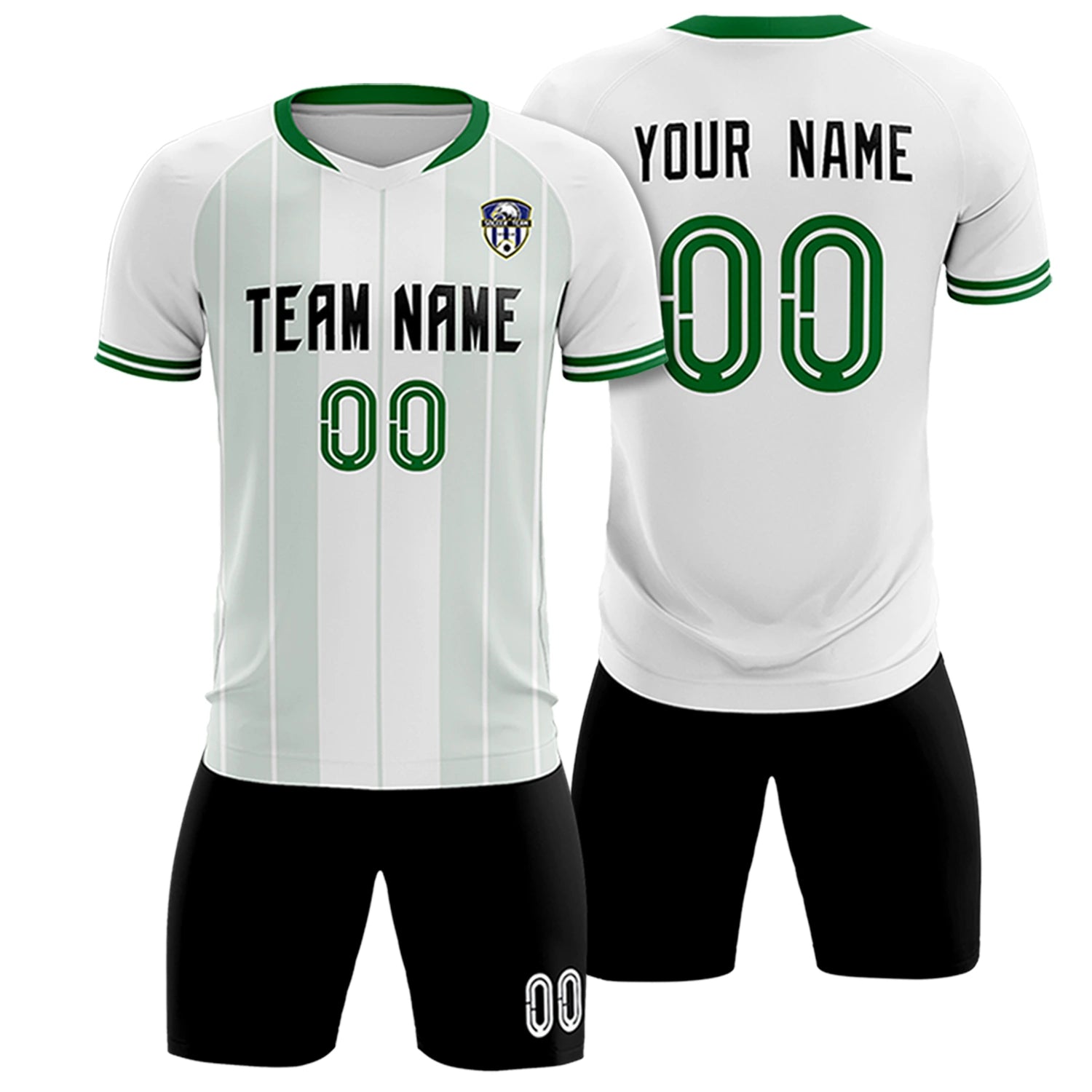 Custom White Kelly Green-Black Design Uniform Soccer Sets Jersey