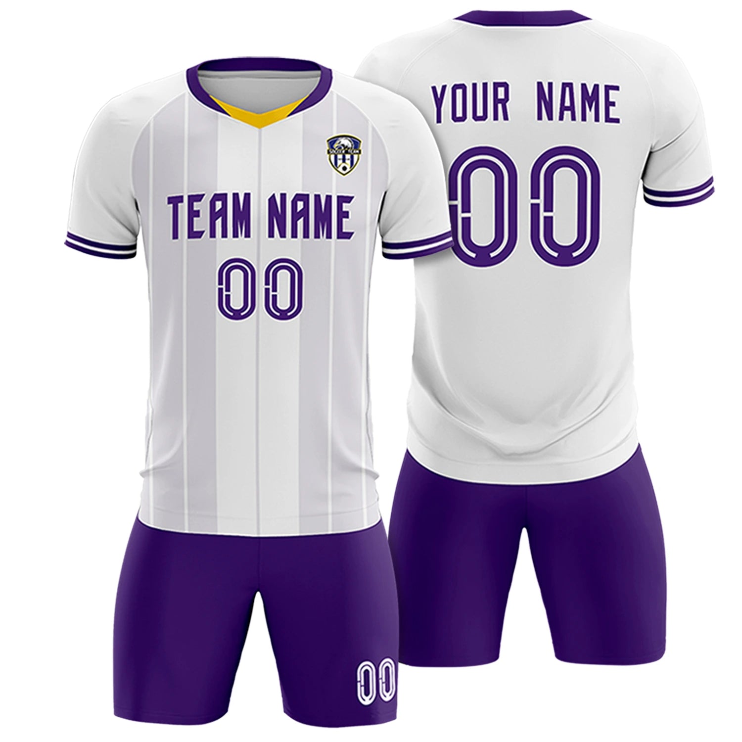 Custom White Old Gold-Purple Design Uniform Soccer Sets Jersey