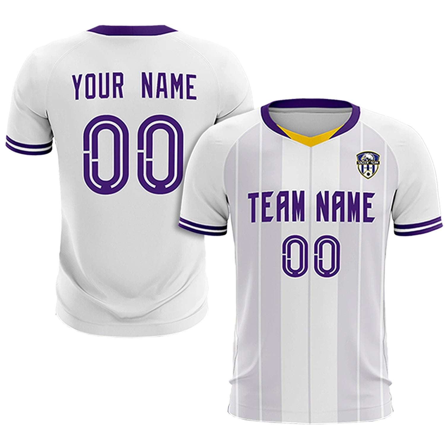 Custom White Old Gold-Purple Design Uniform Soccer Sets Jersey