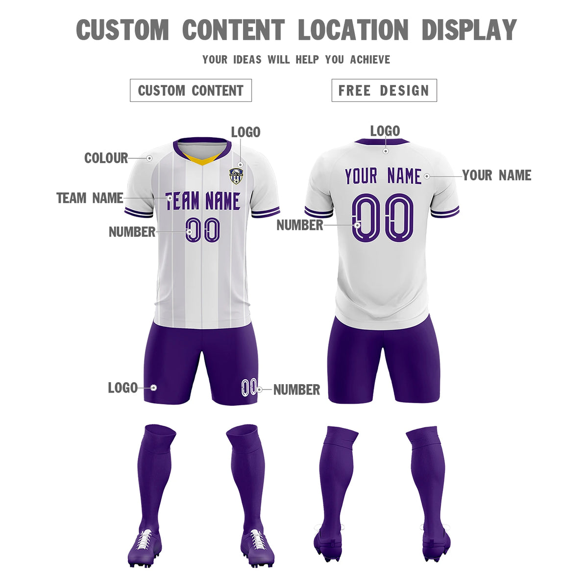 Custom White Old Gold-Purple Design Uniform Soccer Sets Jersey