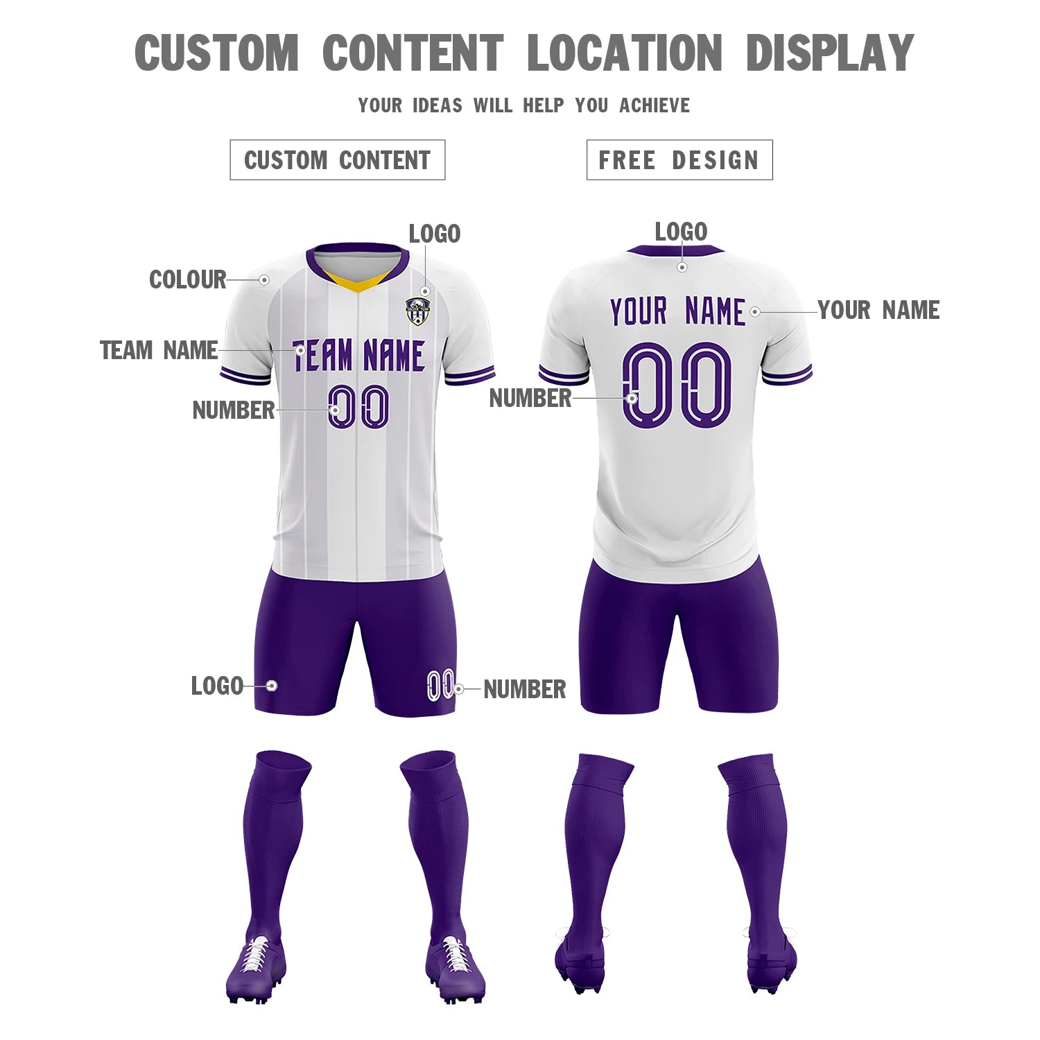 Custom White Old Gold-Purple Design Uniform Soccer Sets Jersey