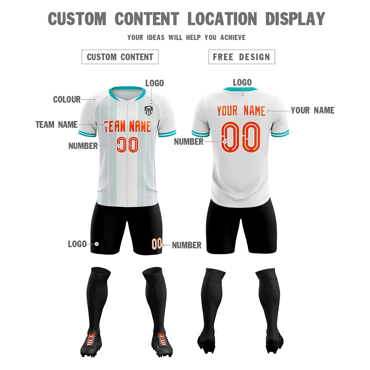 Custom White Aqua-Black Design Uniform Soccer Sets Jersey