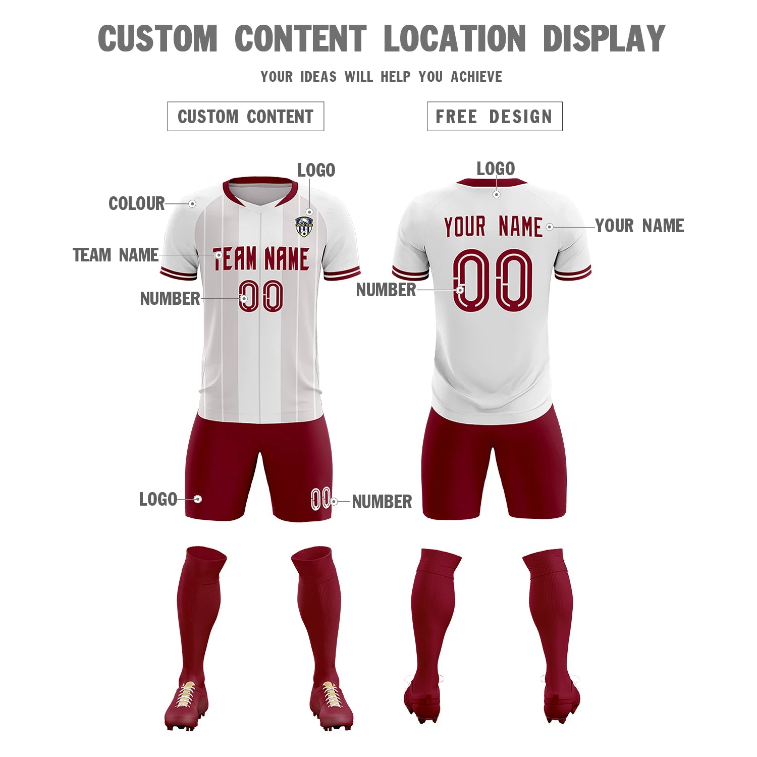 Custom White Crimson-Crimson Design Uniform Soccer Sets Jersey
