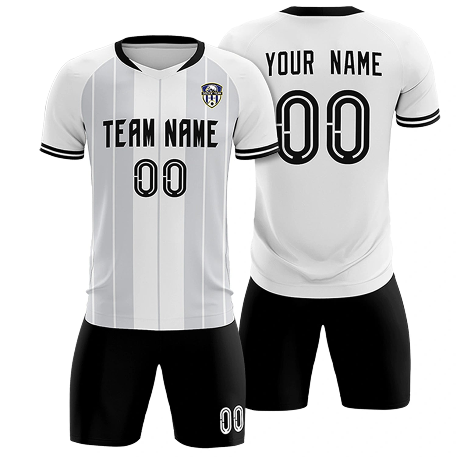 Custom White Black-Black Design Uniform Soccer Sets Jersey