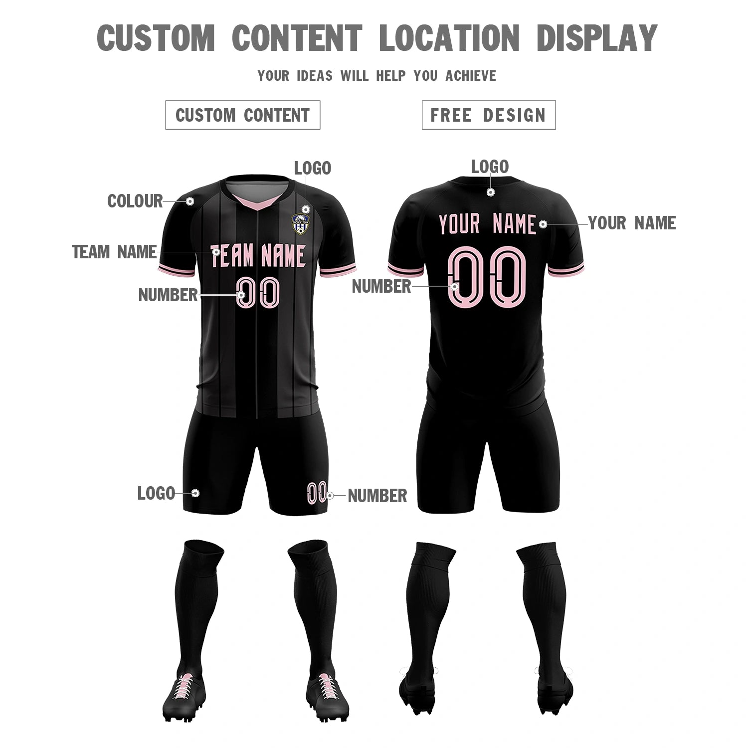 Custom Black Light Pink-Black Design Uniform Soccer Sets Jersey