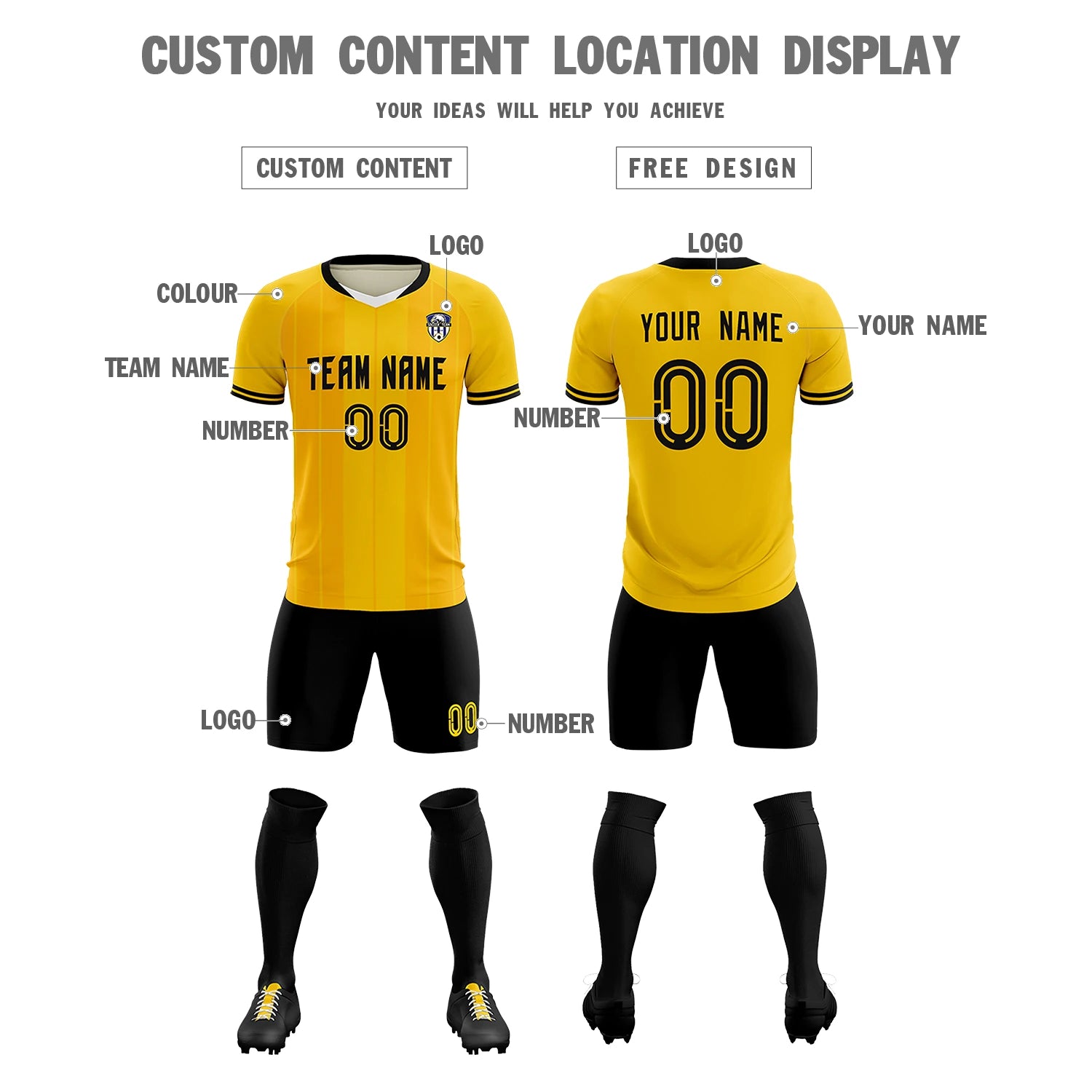 Custom Gold 01 White-Black Design Uniform Soccer Sets Jersey