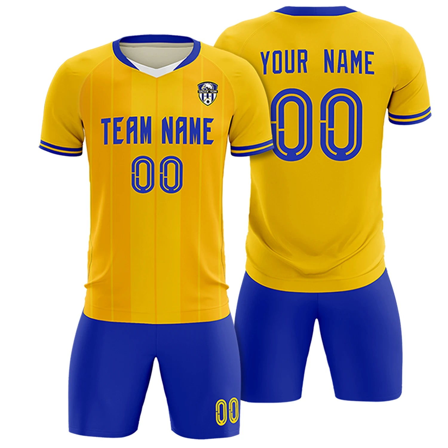 Custom Gold 01 White-Royal Blue Design Uniform Soccer Sets Jersey