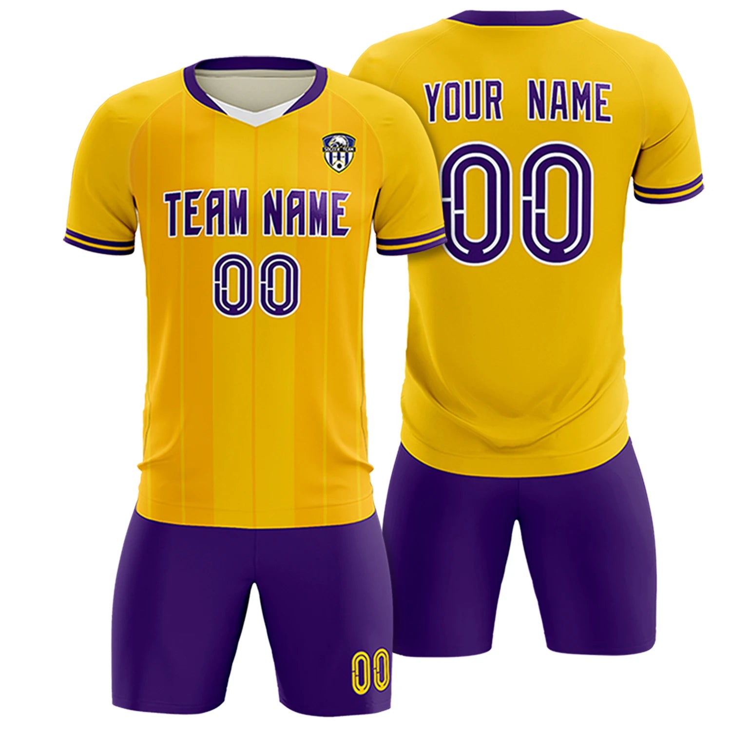 Custom Gold 01 White-Purple Design Uniform Soccer Sets Jersey