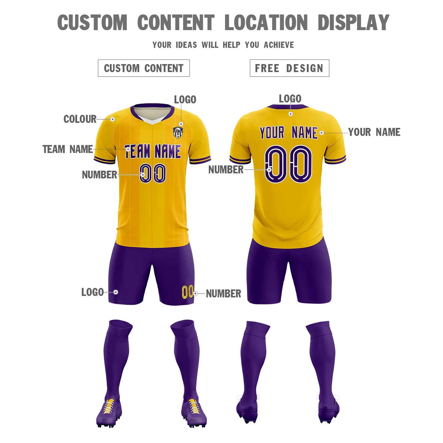 Custom Gold 01 White-Purple Design Uniform Soccer Sets Jersey