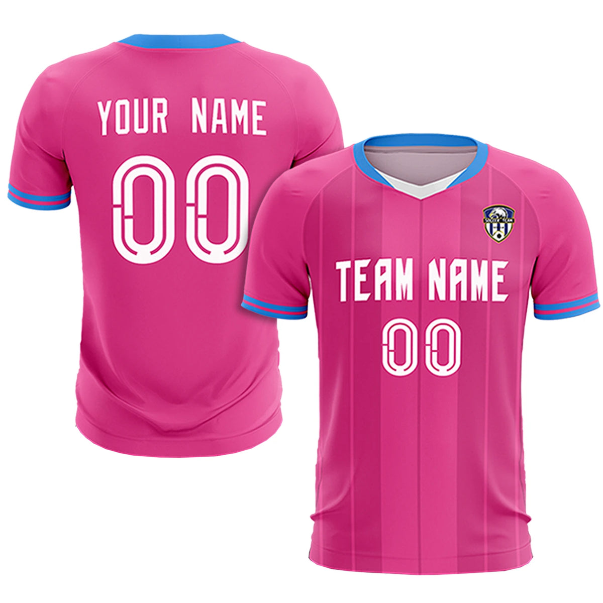 Custom Pink Powder Blue-Black Design Uniform Soccer Sets Jersey