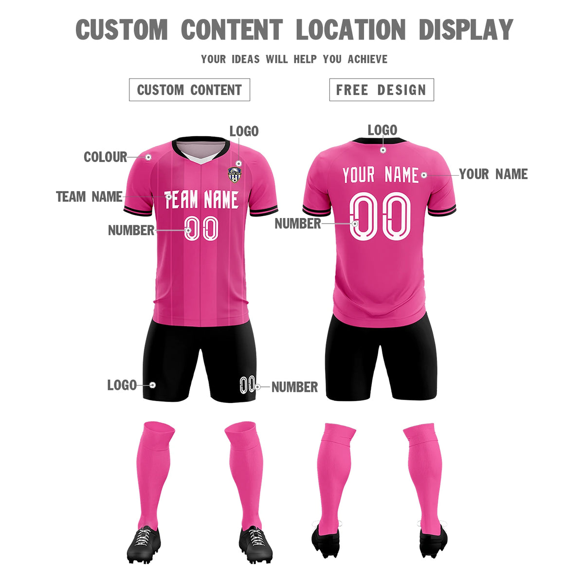 Custom Pink White-Black Design Uniform Soccer Sets Jersey