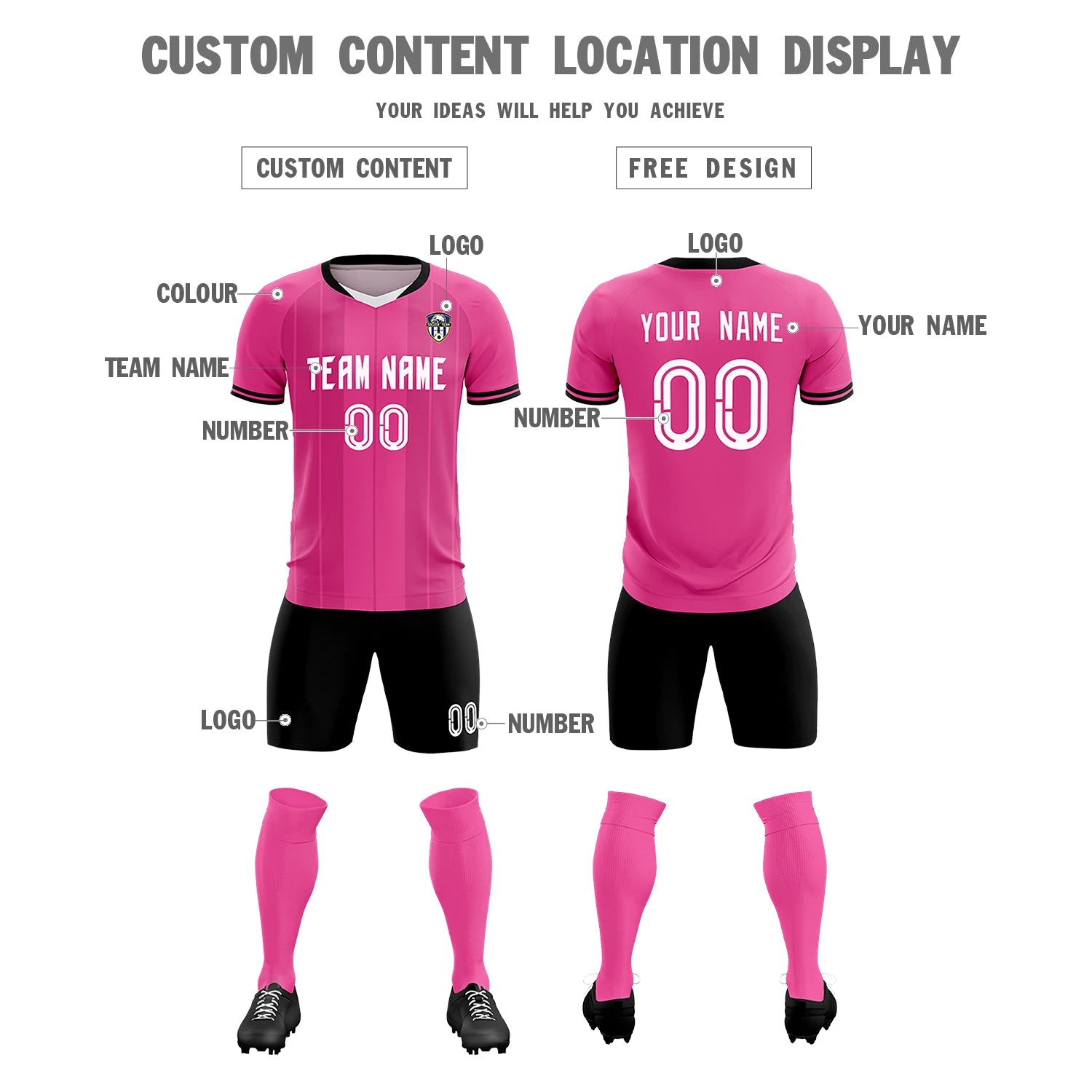 Custom Pink White-Black Design Uniform Soccer Sets Jersey