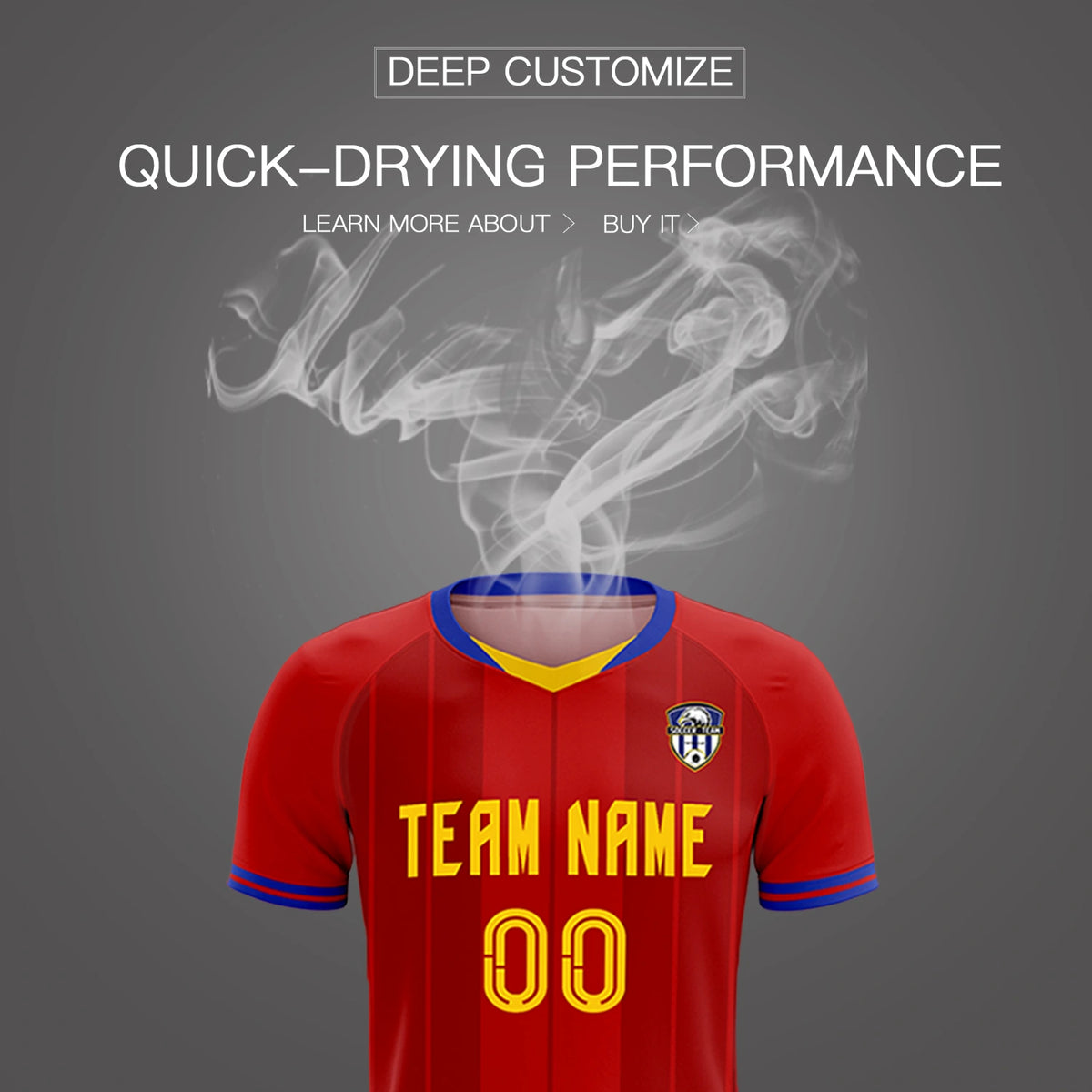 Custom Red Gold 01-Royal Blue Design Uniform Soccer Sets Jersey