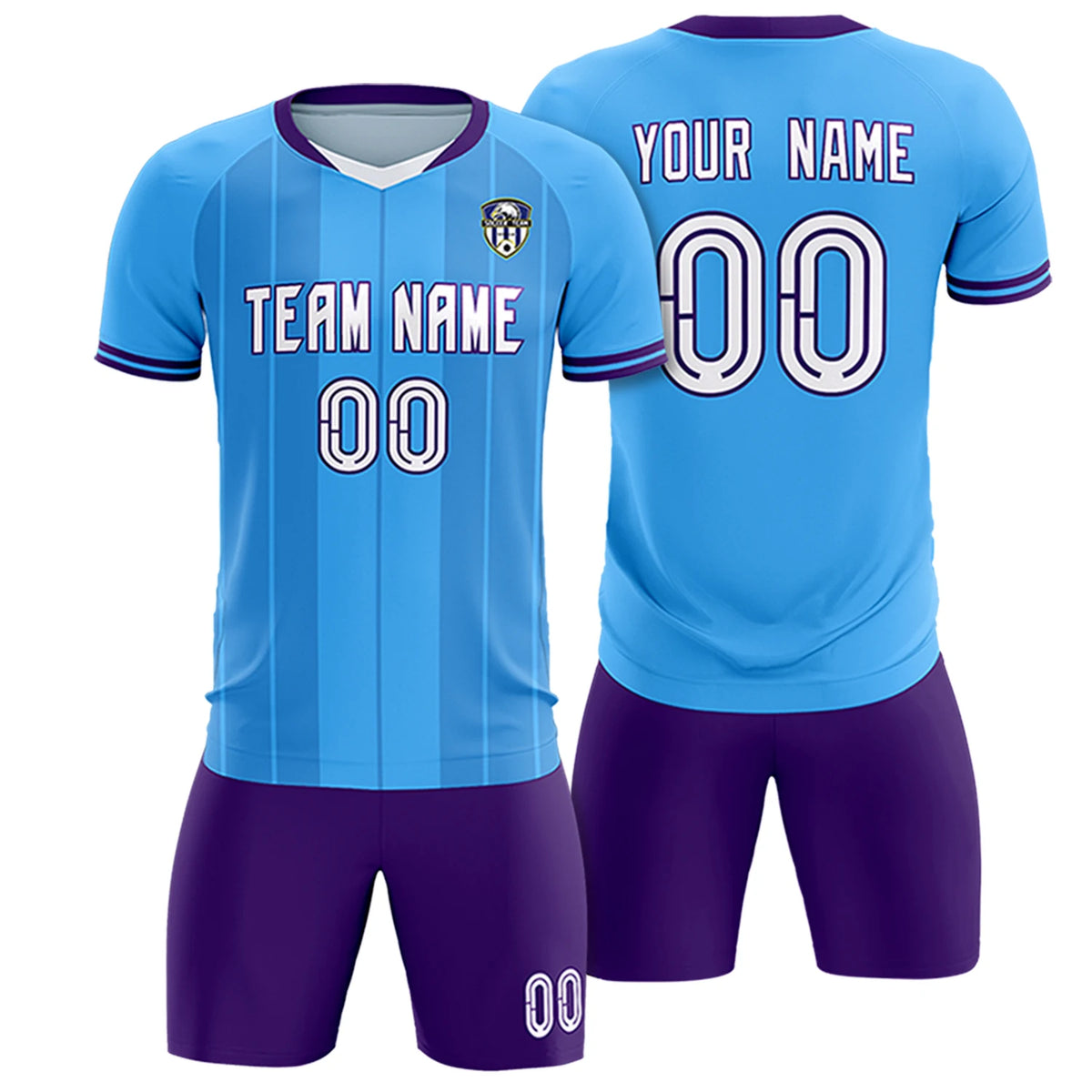 Custom Powder Blue White-Purple Design Uniform Soccer Sets Jersey