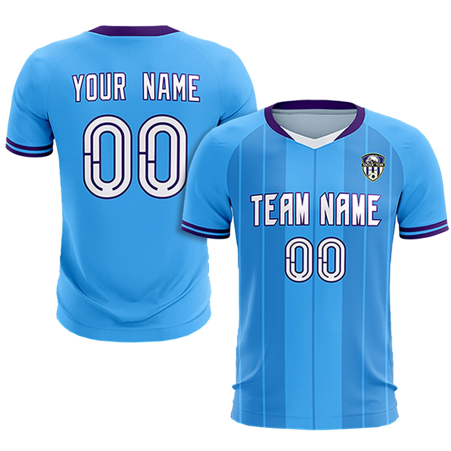 Custom Powder Blue White-Purple Design Uniform Soccer Sets Jersey