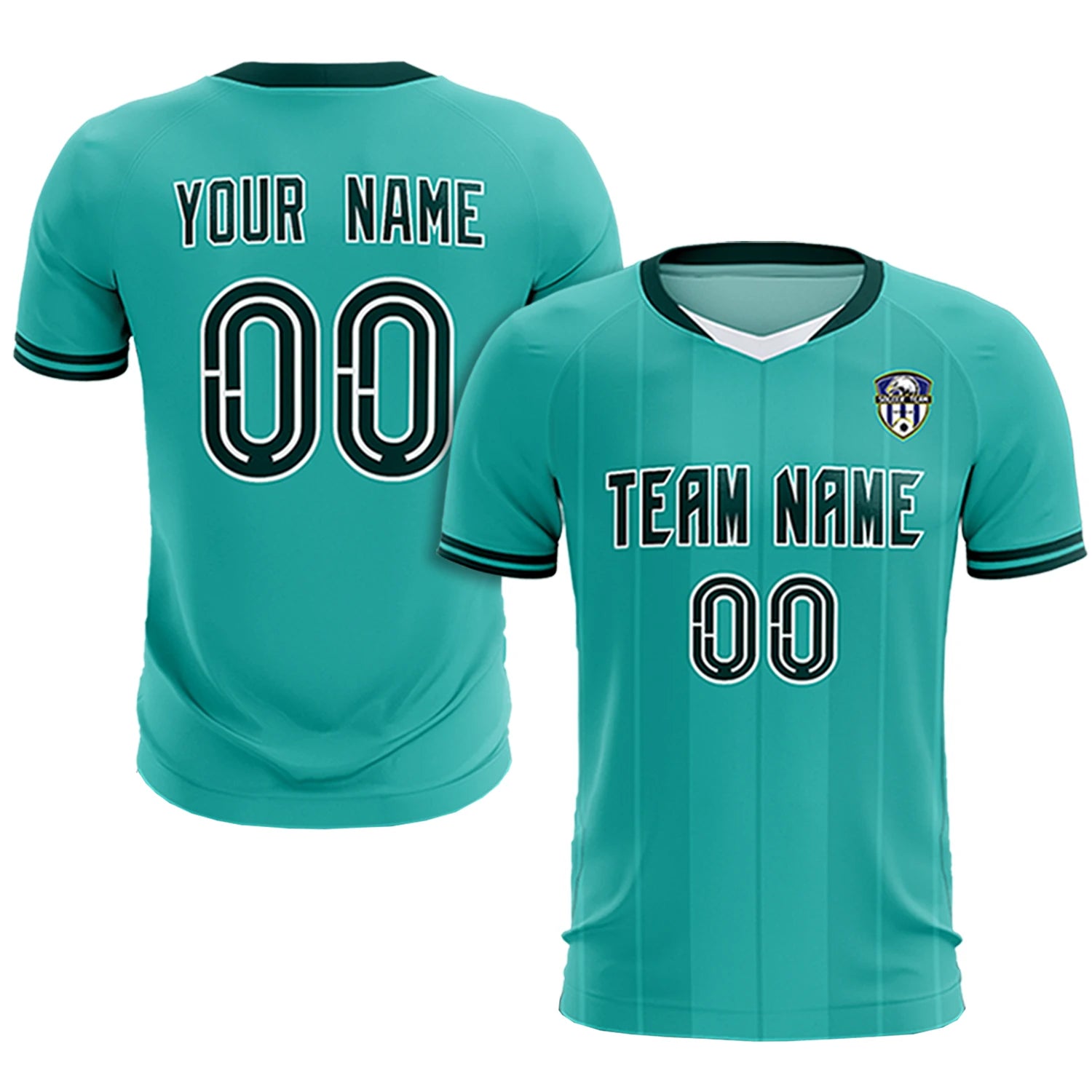 Custom Aqua White-Midnight Green Design Uniform Soccer Sets Jersey