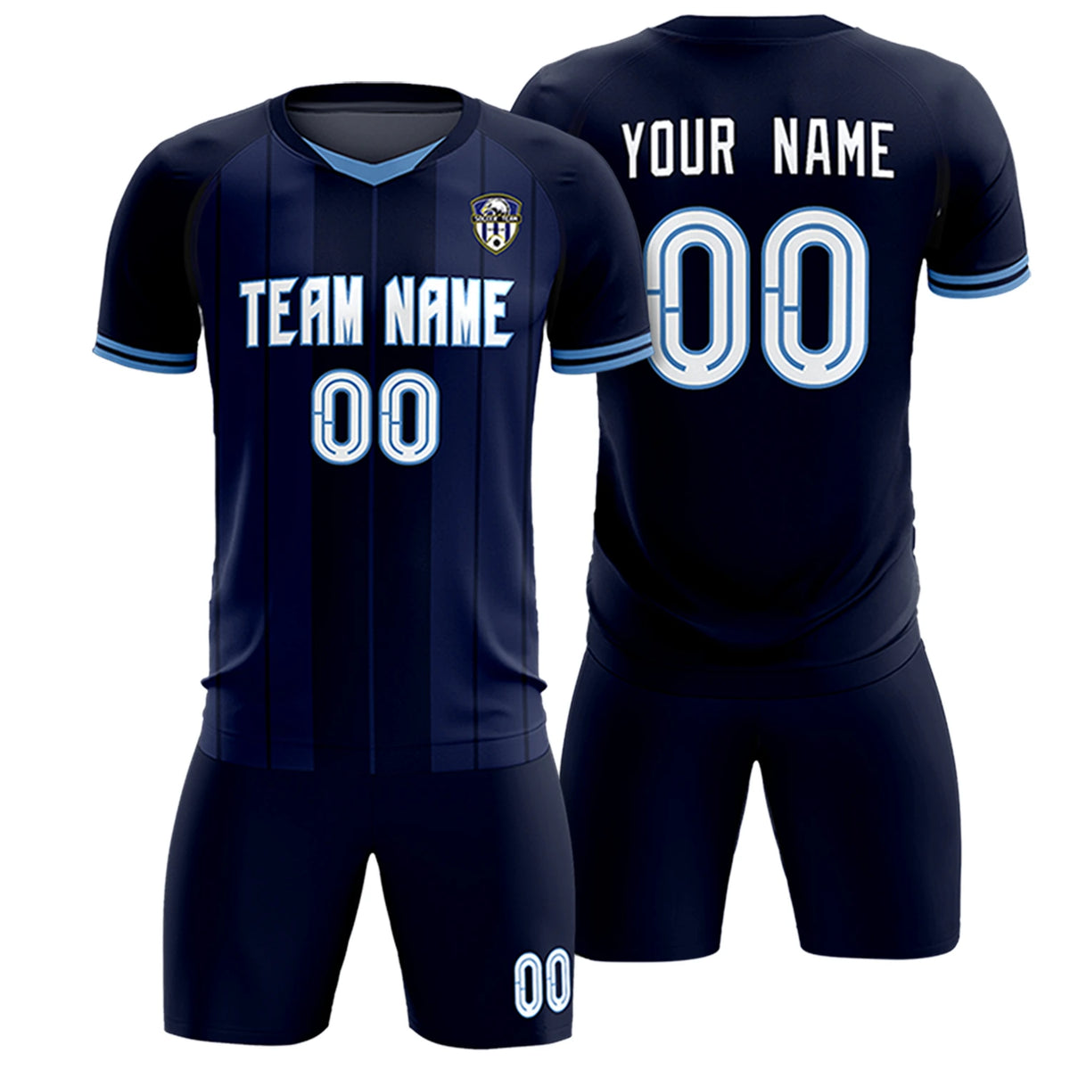 Custom Navy Light Blue-Navy Design Uniform Soccer Sets Jersey