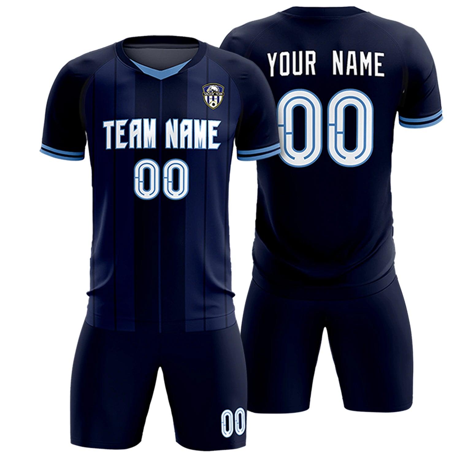 Custom Navy Light Blue-Navy Design Uniform Soccer Sets Jersey