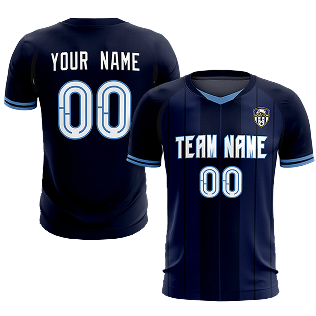 Custom Navy Light Blue-Navy Design Uniform Soccer Sets Jersey