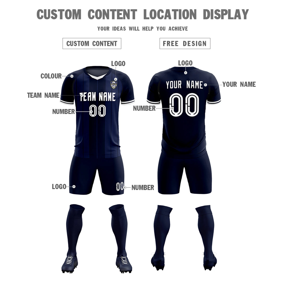 Custom Navy White-Navy Design Uniform Soccer Sets Jersey
