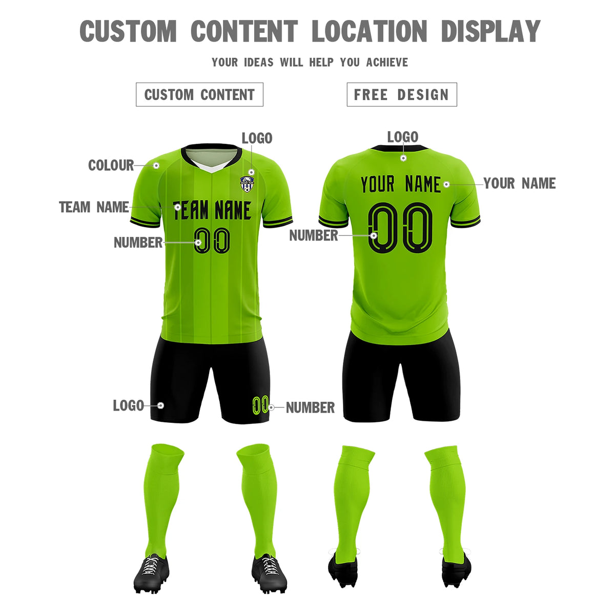 Custom Neon Green White-Black Design Uniform Soccer Sets Jersey