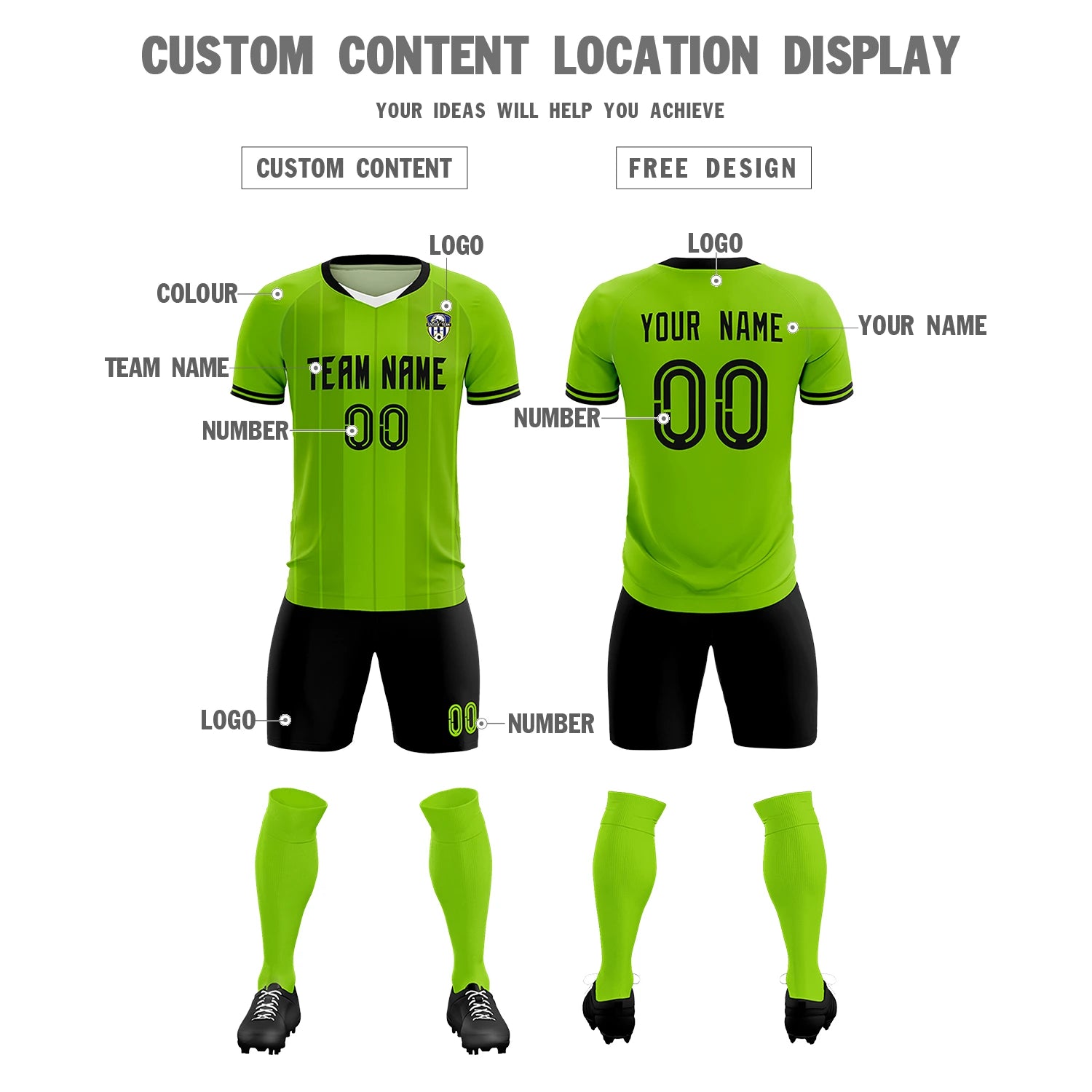 Custom Neon Green White-Black Design Uniform Soccer Sets Jersey