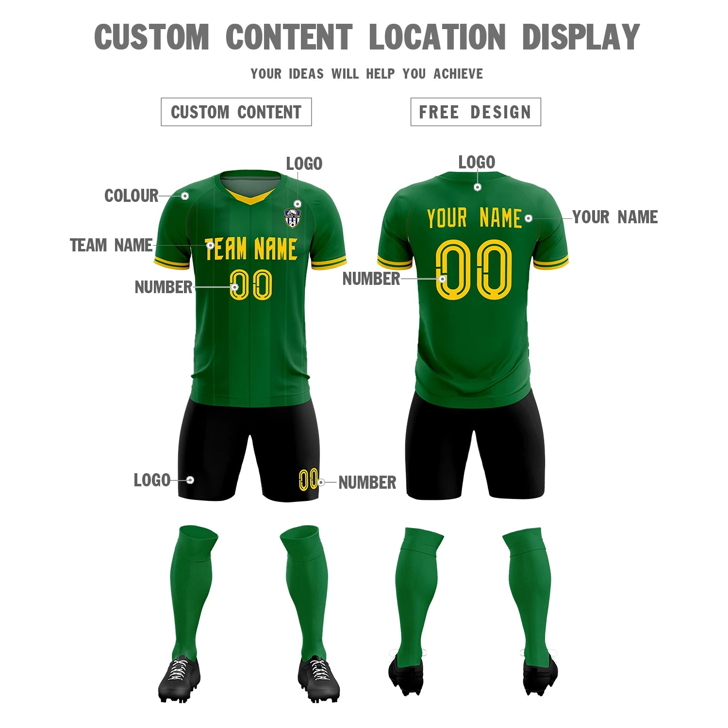 Custom Kelly Green Gold 01-Black Design Uniform Soccer Sets Jersey