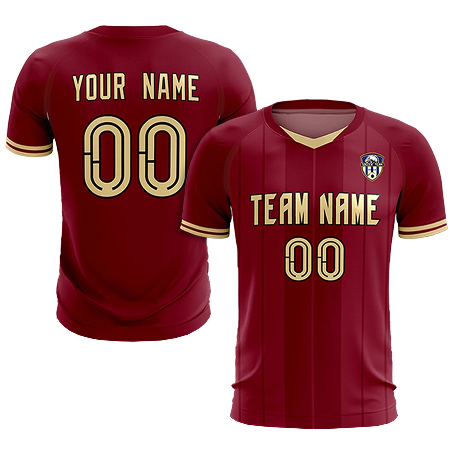 Custom Crimson Khaki-Black Design Uniform Soccer Sets Jersey