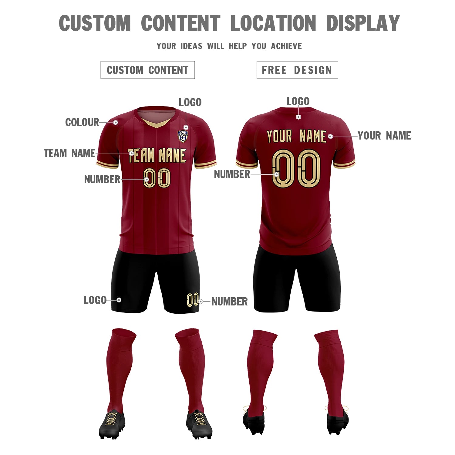 Custom Crimson Khaki-Black Design Uniform Soccer Sets Jersey