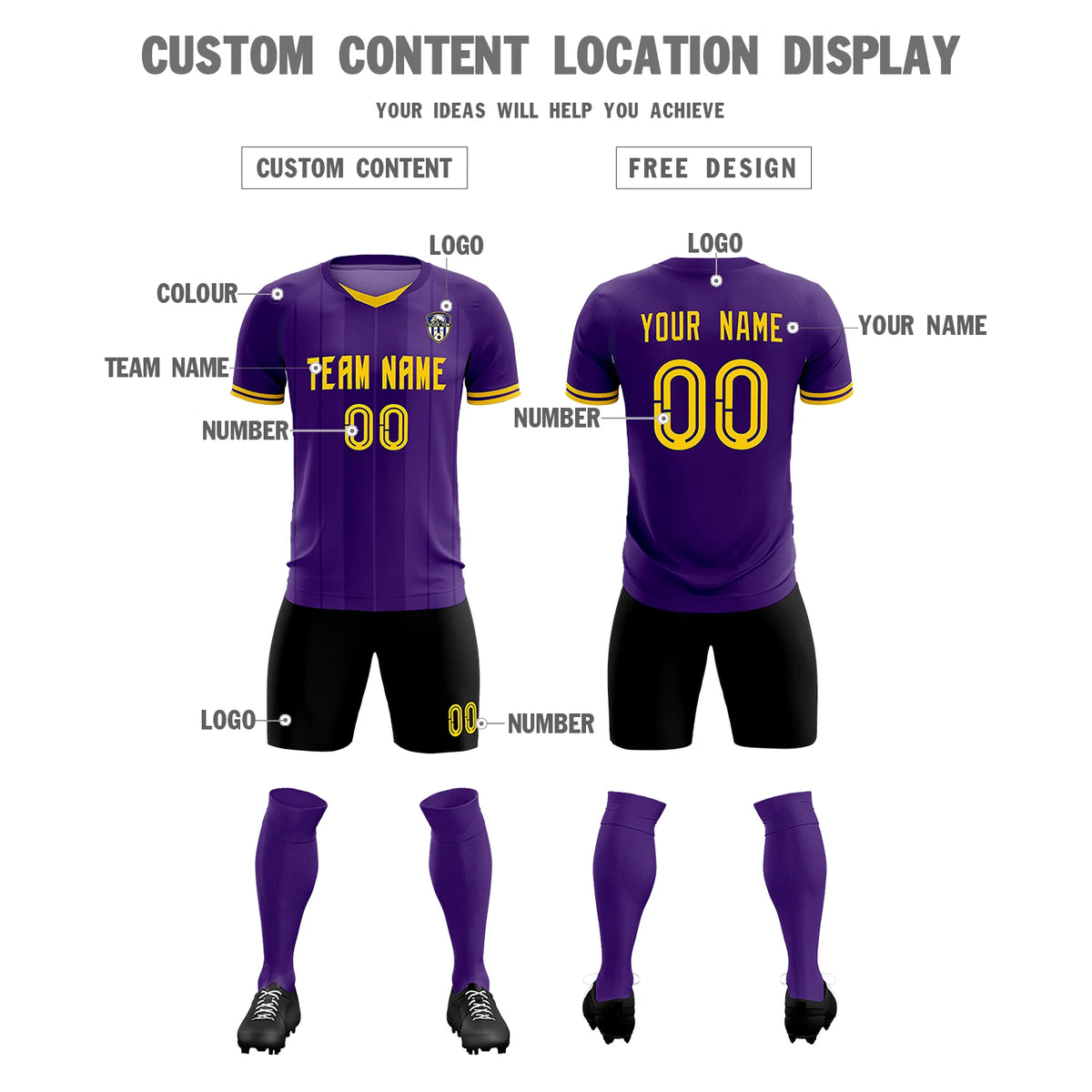Custom Purple Gold 01-Black Design Uniform Soccer Sets Jersey