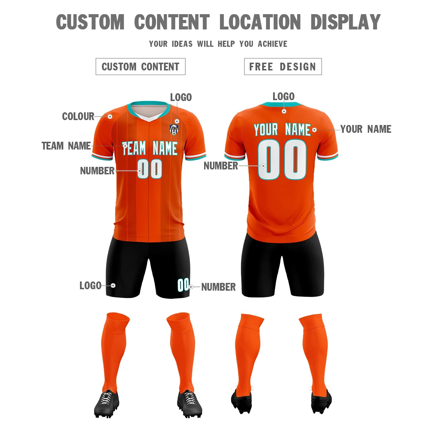 Custom Orange Aqua-Black Design Uniform Soccer Sets Jersey