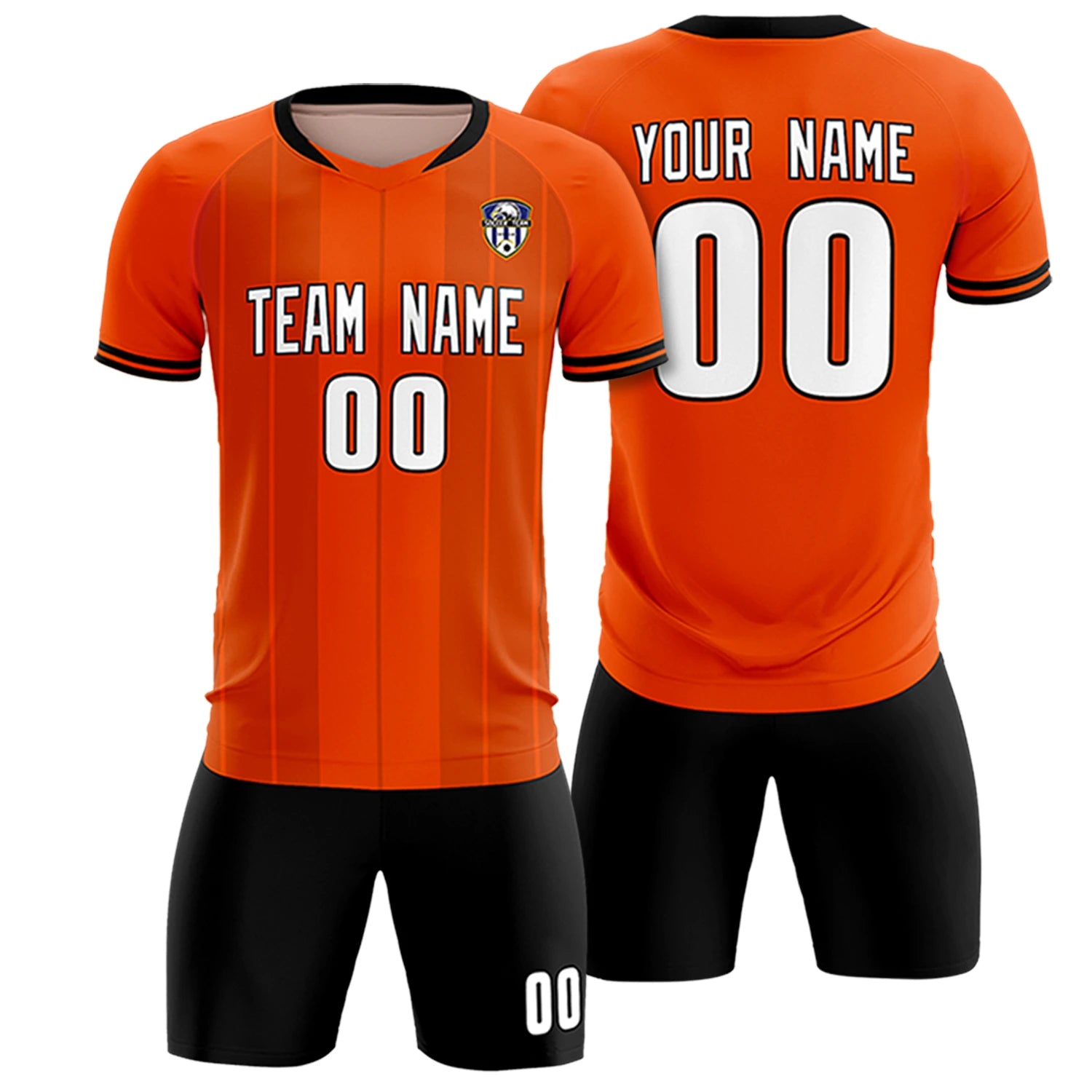 Custom Orange Black-Black Design Uniform Soccer Sets Jersey