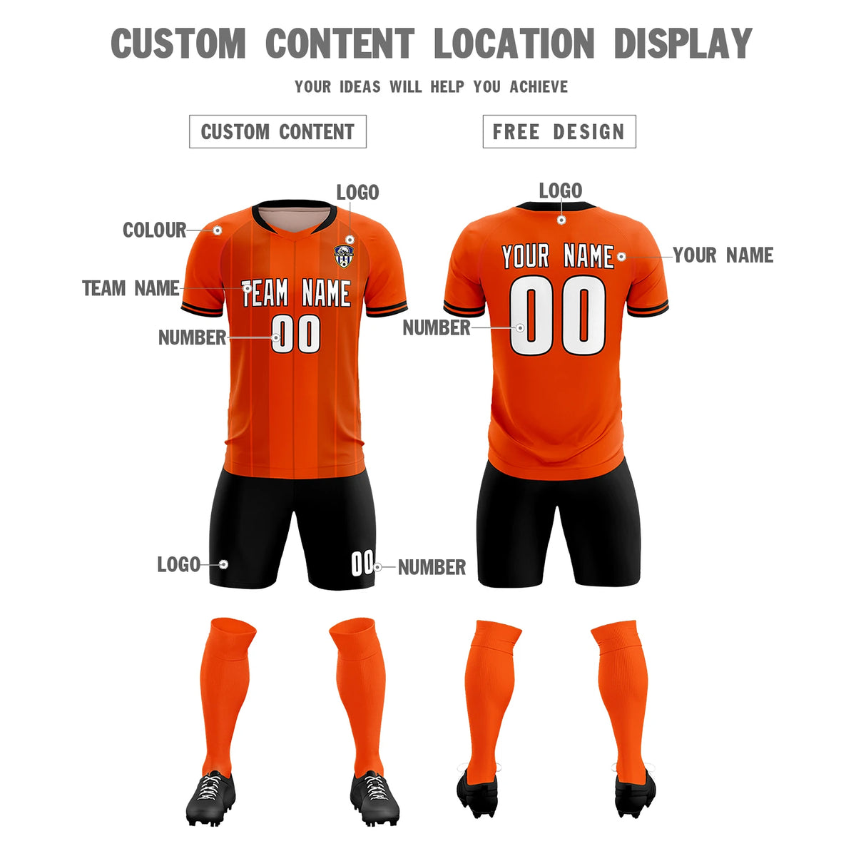 Custom Orange Black-Black Design Uniform Soccer Sets Jersey