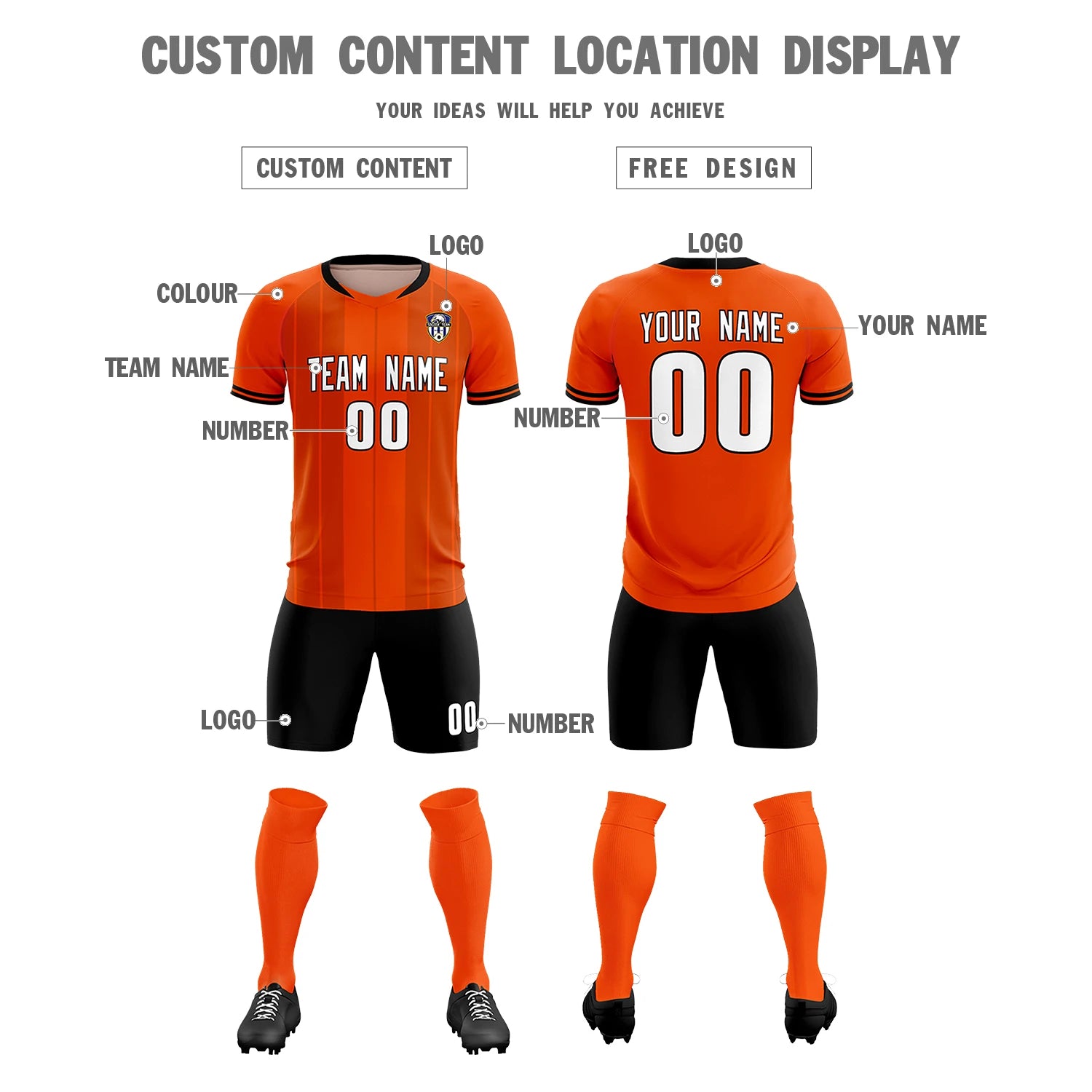 Custom Orange Black-Black Design Uniform Soccer Sets Jersey