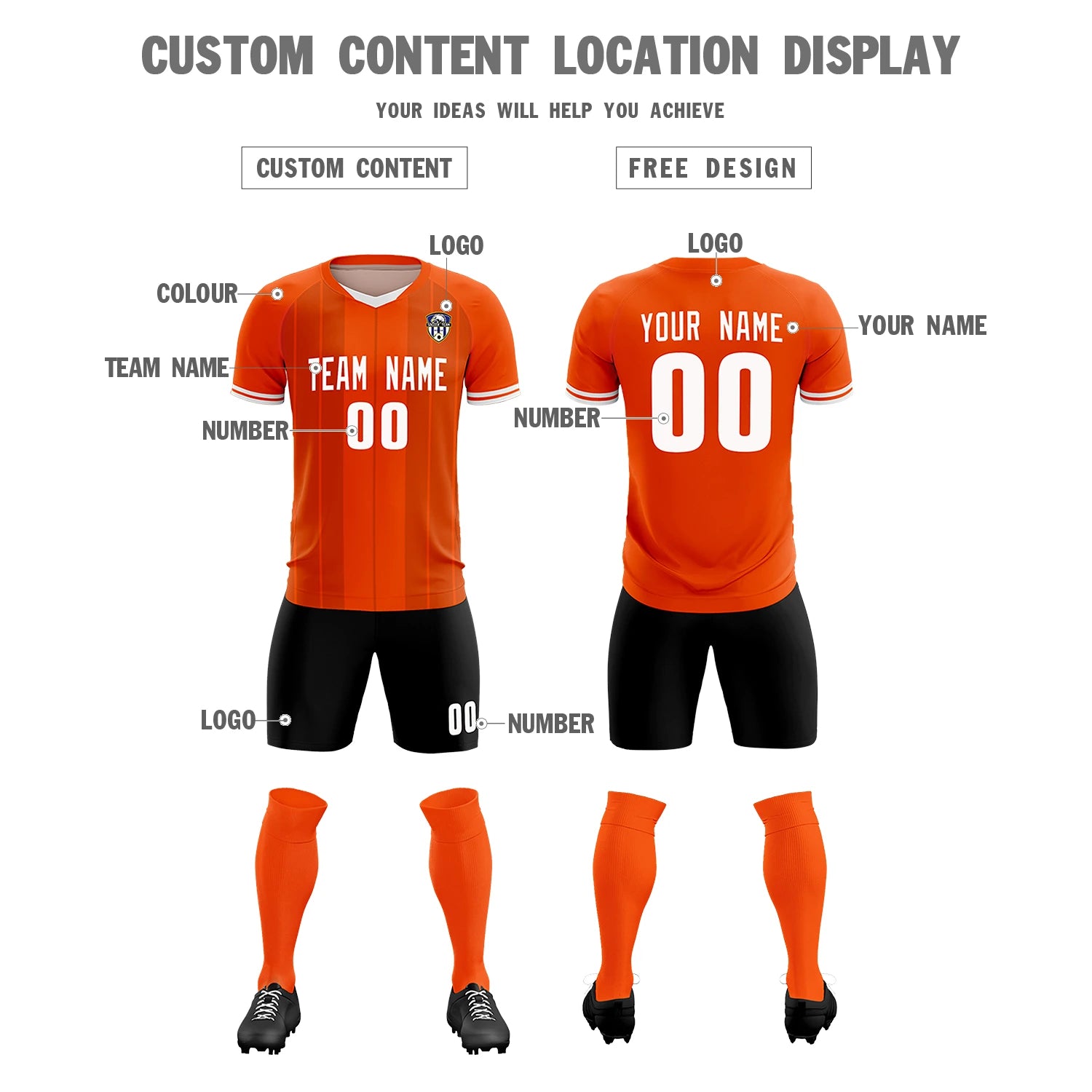 Custom Orange White-Black Design Uniform Soccer Sets Jersey