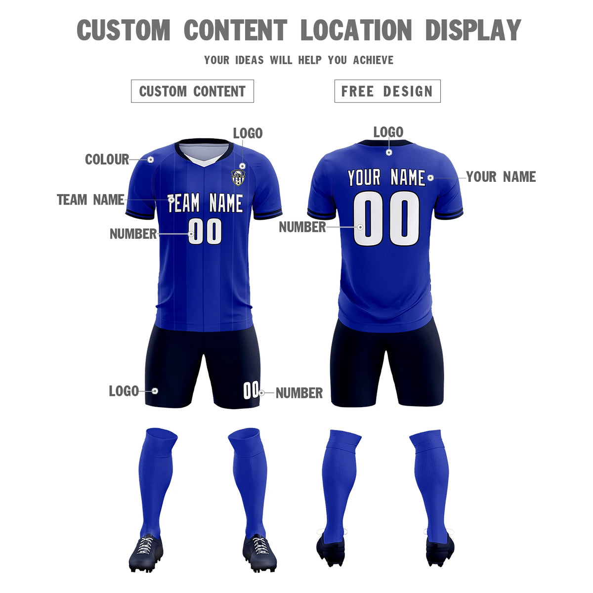 Custom Royal Blue-Navy Navy Design Uniform Soccer Sets Jersey