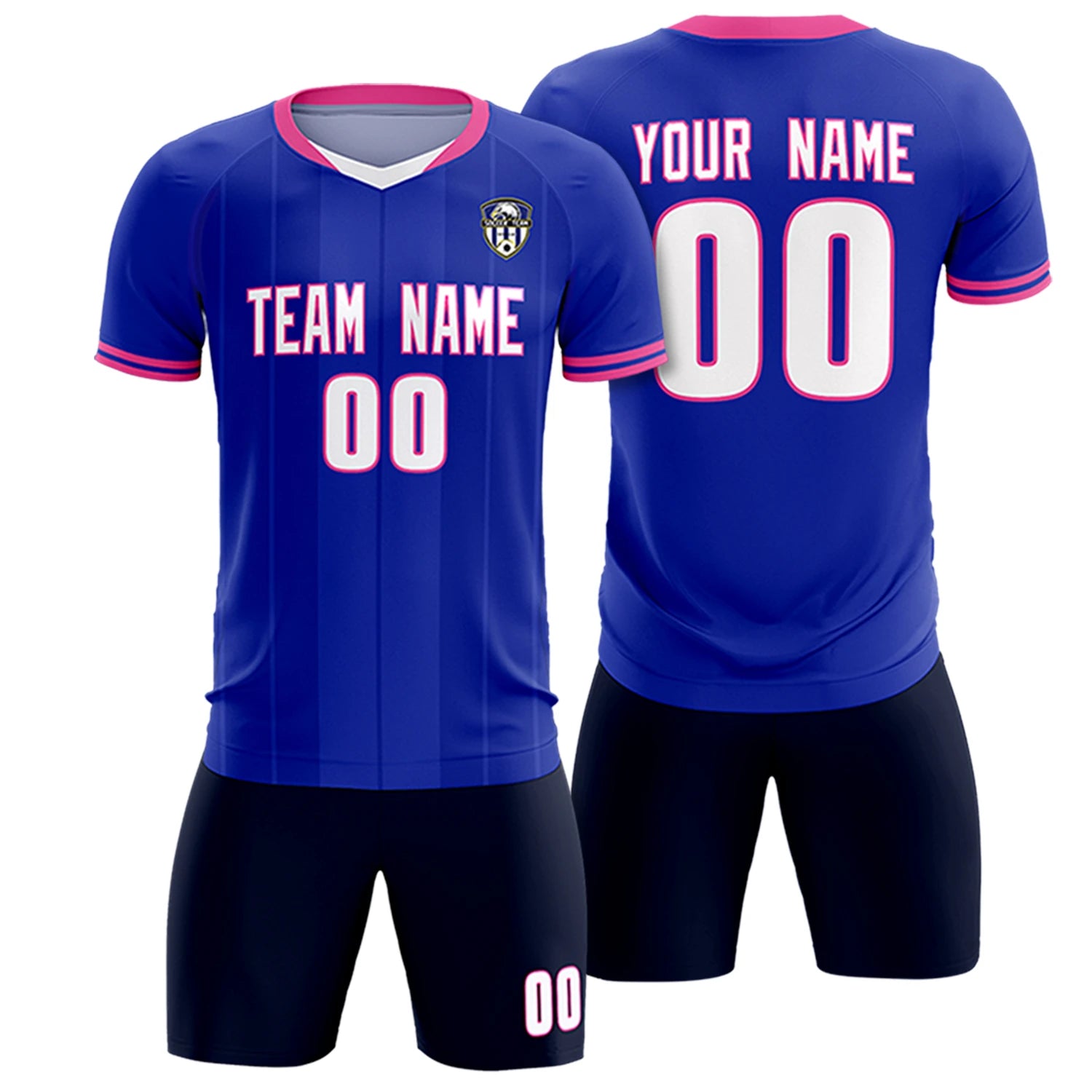 Custom Royal Blue-Pink Navy Design Uniform Soccer Sets Jersey