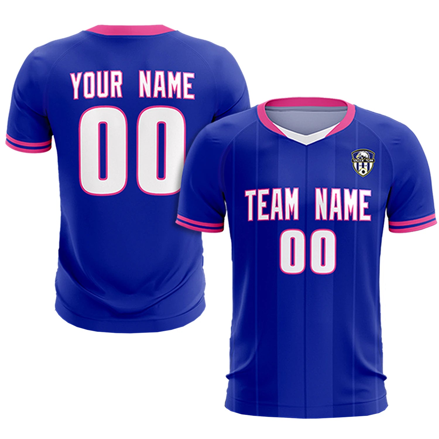 Custom Royal Blue-Pink Navy Design Uniform Soccer Sets Jersey