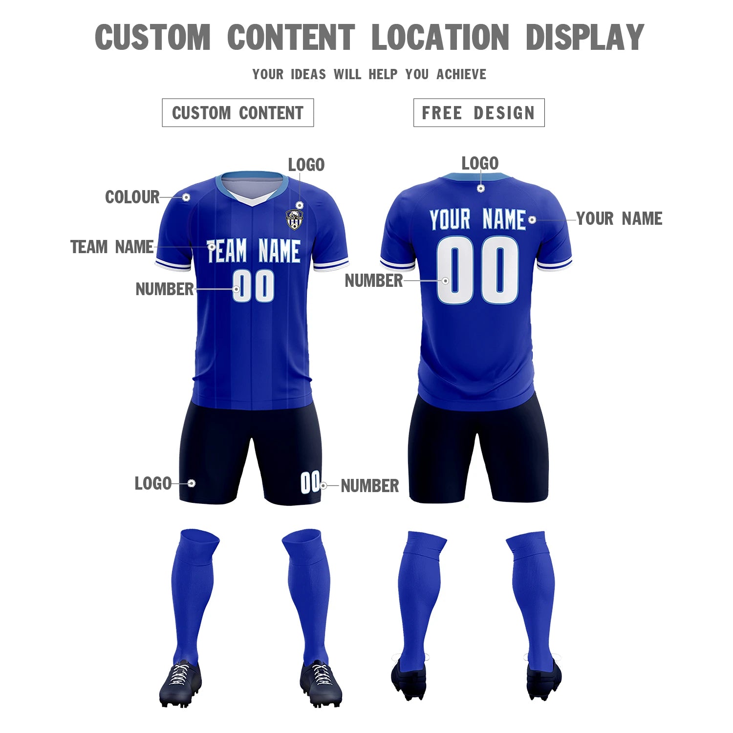 Custom Royal Blue-Light Blue Navy Design Uniform Soccer Sets Jersey