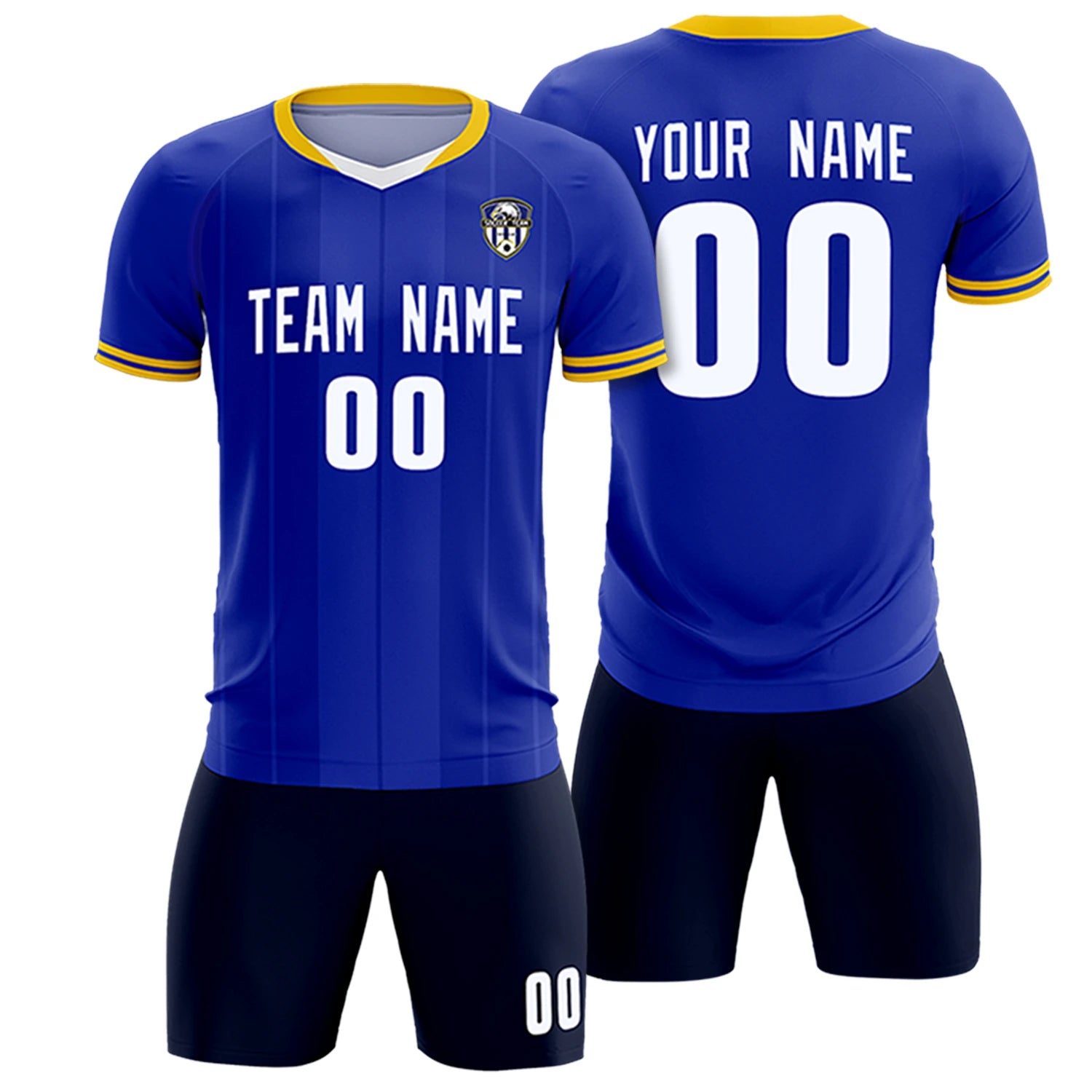Custom Royal Blue-Old Gold Navy Design Uniform Soccer Sets Jersey