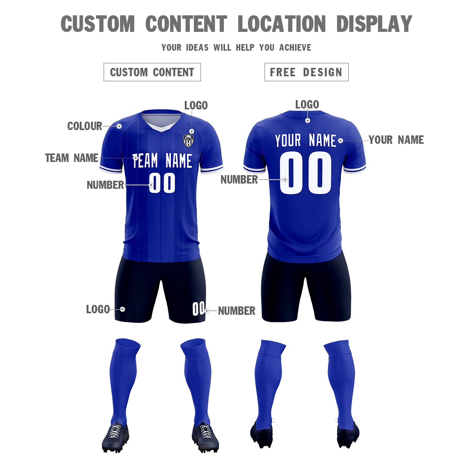 Custom Royal Blue-White Navy Design Uniform Soccer Sets Jersey