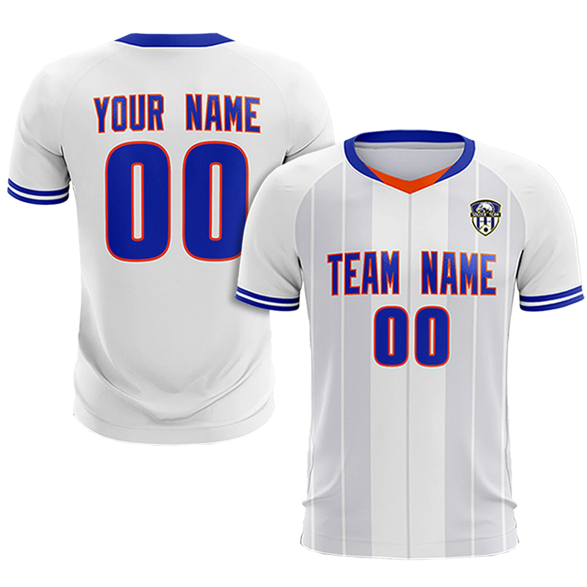 Custom White Orange-Navy Design Uniform Soccer Sets Jersey