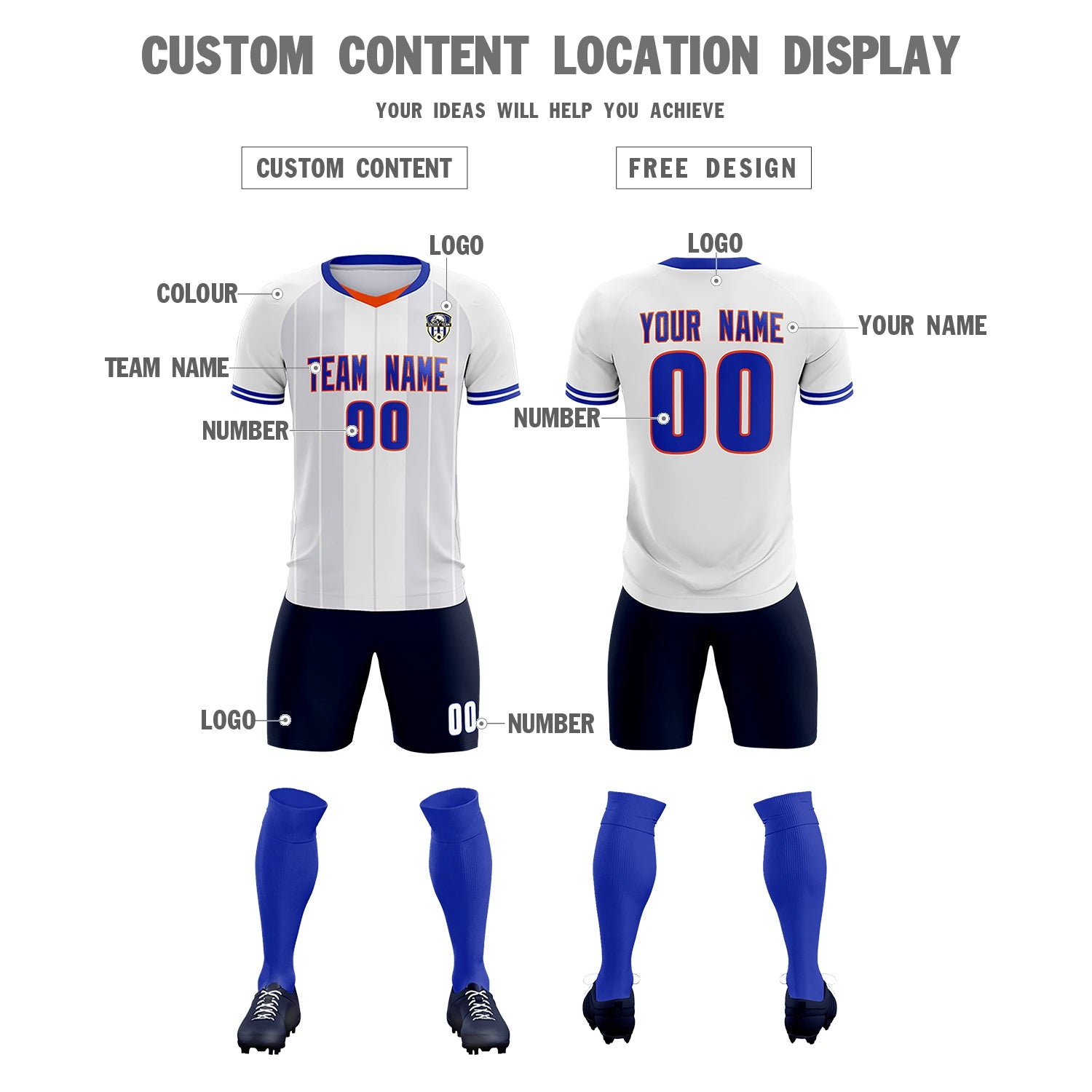 Custom White Orange-Navy Design Uniform Soccer Sets Jersey